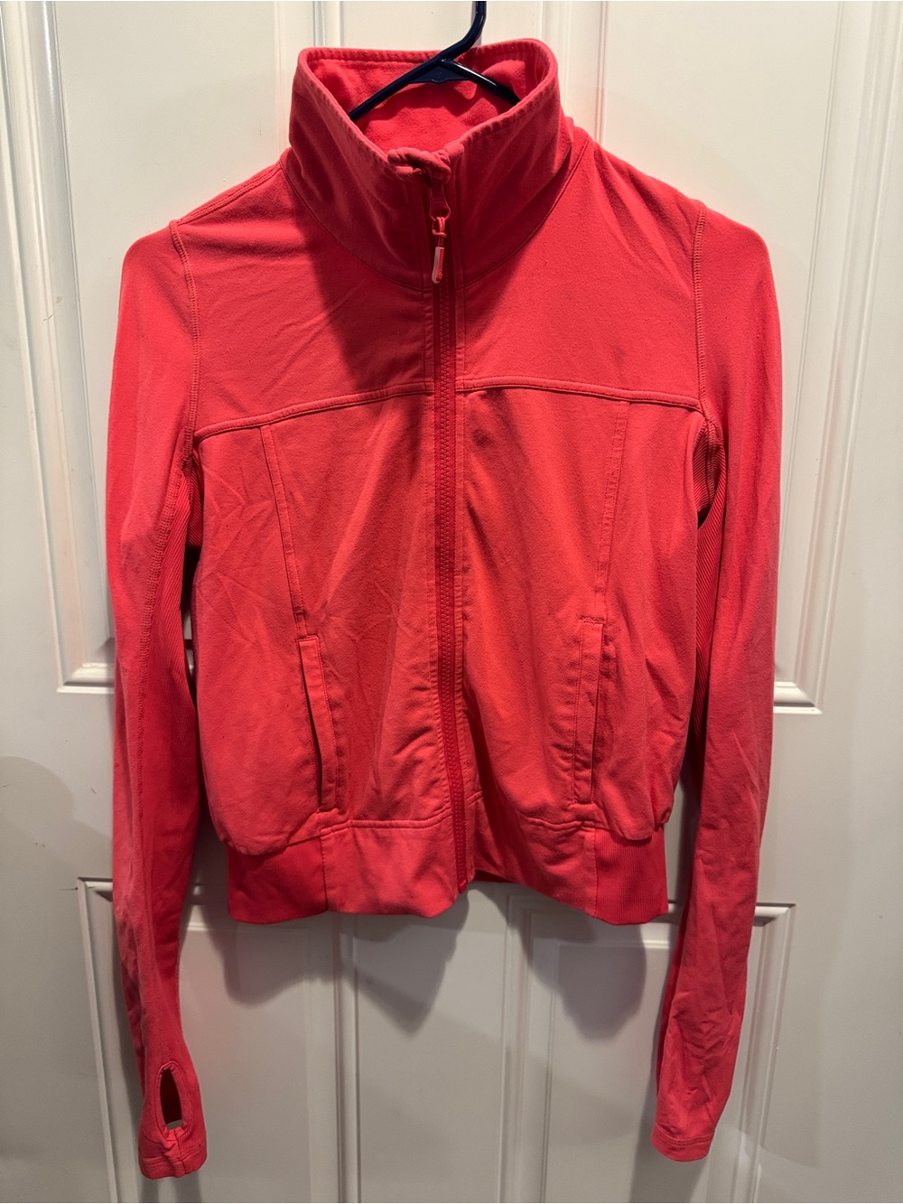 Lululemon Athletica Coral Pink Full Zip Mesh Back Light Jacket with Thumb Sleeve